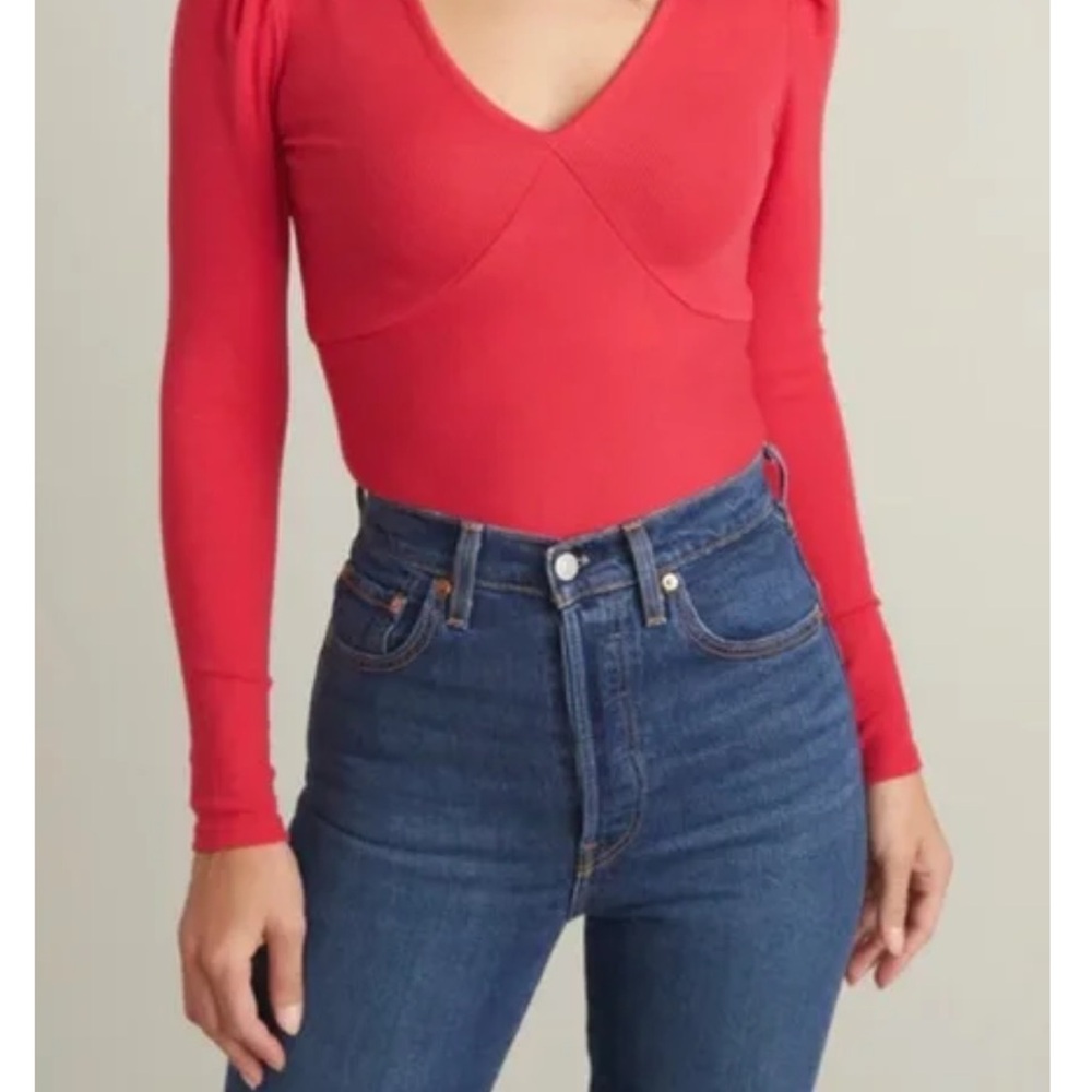 Marine Layer Pink Lexi Rib V-Neck Long Sleeve Top Size Small